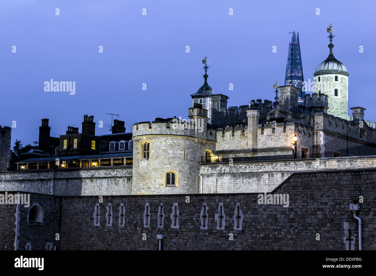 Tower of London Castle with the top of the Shard in the Background Stock Photo