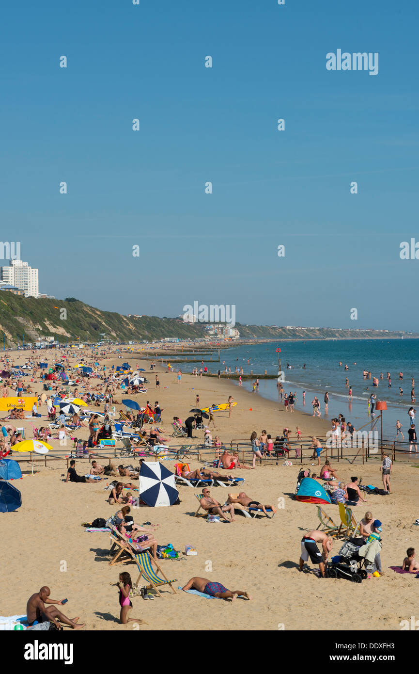Bournemouth beach taken from the pier during summer in the southern English county of Dorset. Stock Photo