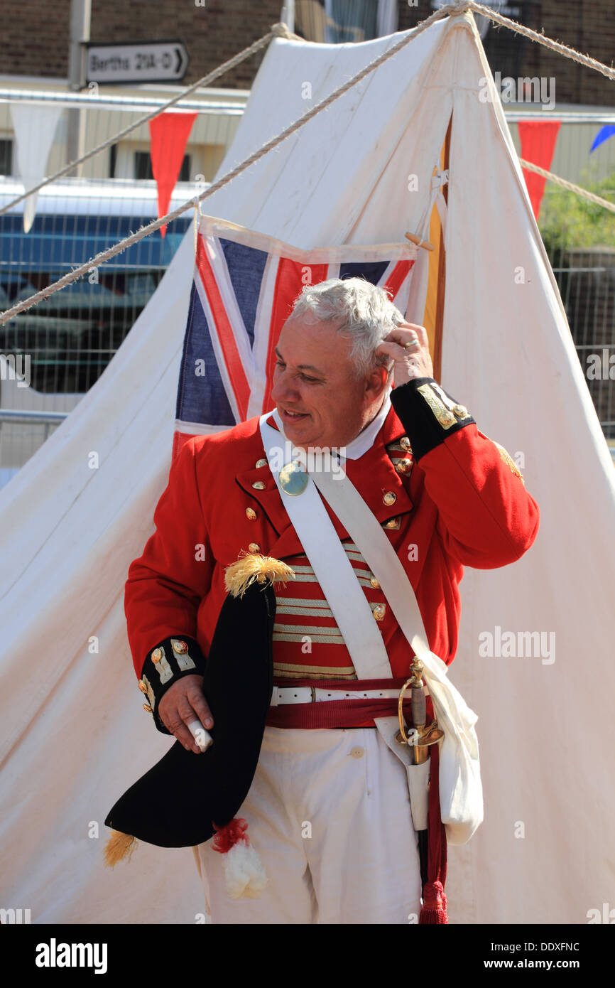 Soldiers on tradion uniform posing, Great Yarmouth maritime festival, Norfolk, UK Stock Photo