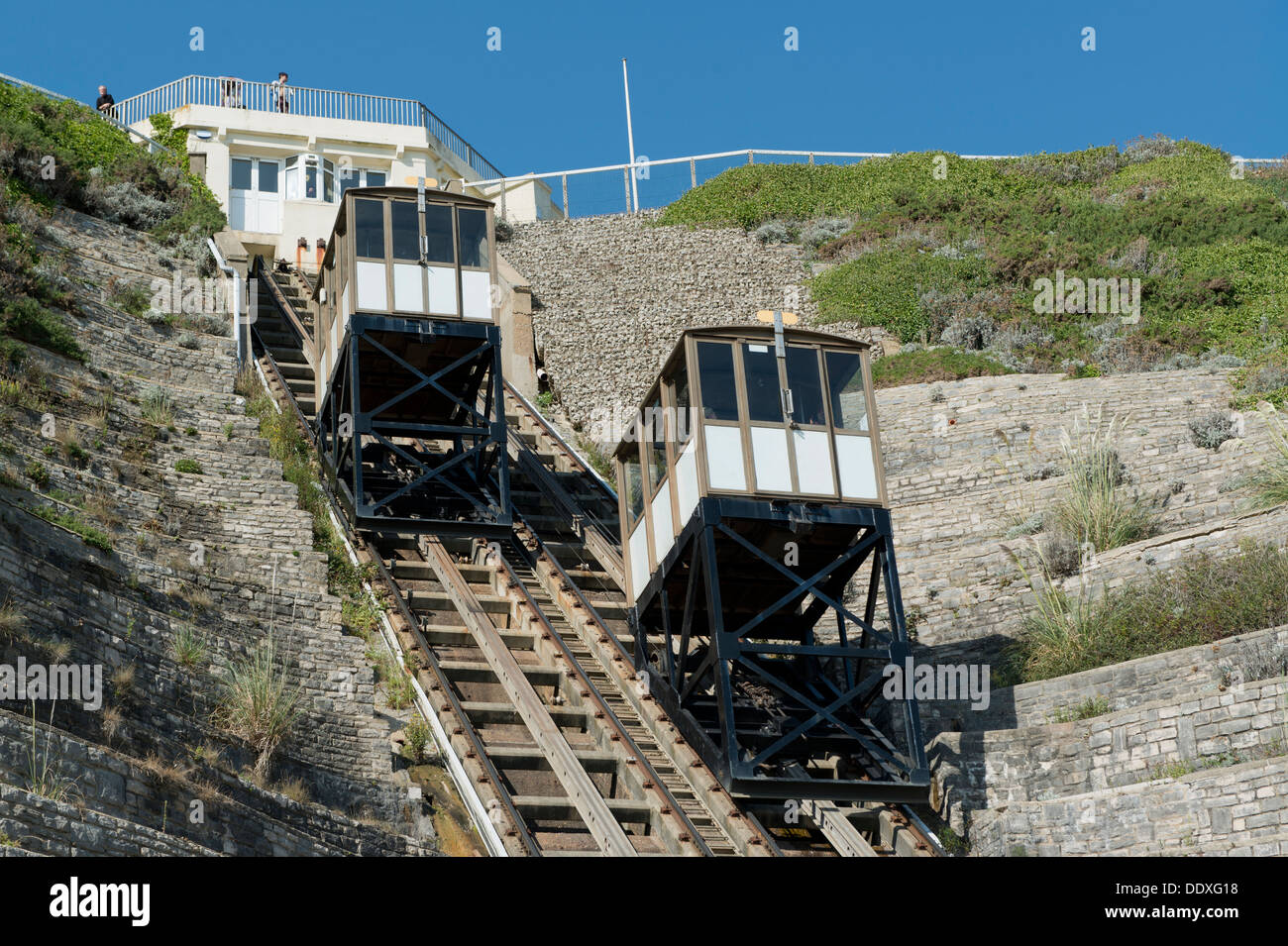 East Cliff Lift funicular railway in the coastal seaside resort of Bournemouth in the county of Dorset. Stock Photo