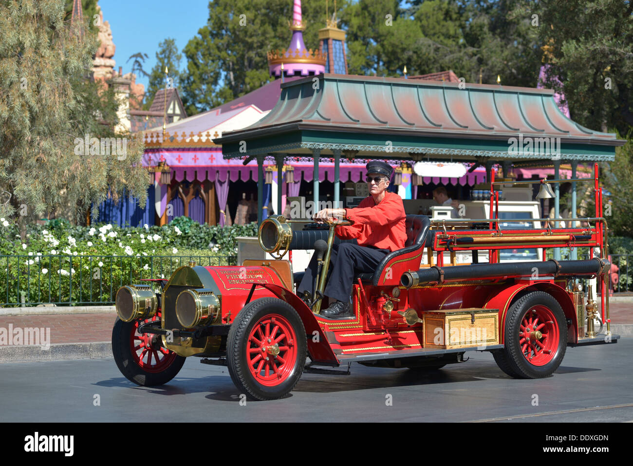 Disneyland, Red Car, Fire Dept. Engine, Anaheim California Stock Photo