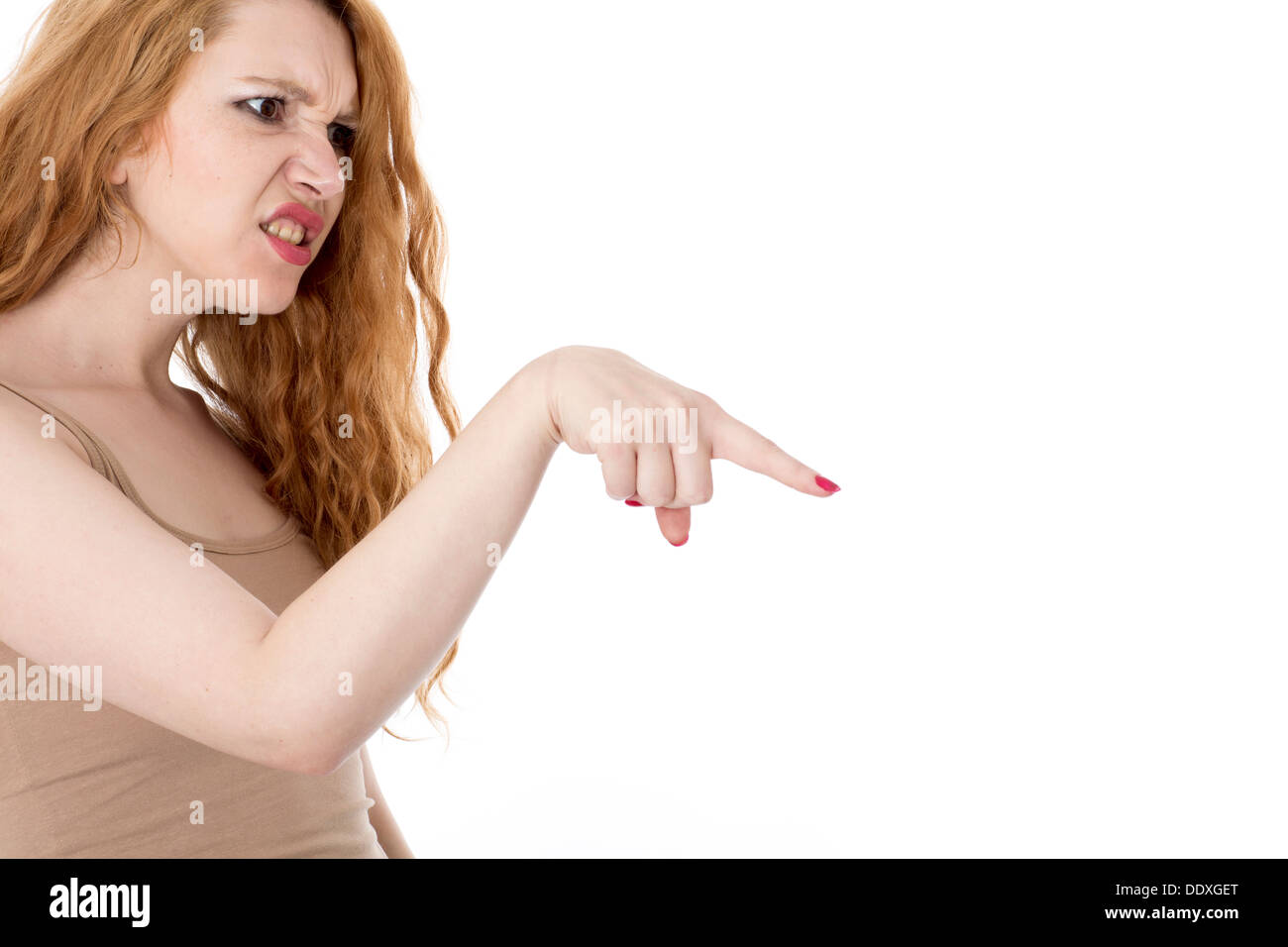 Woman pointing finger angry hi-res stock photography and images - Alamy