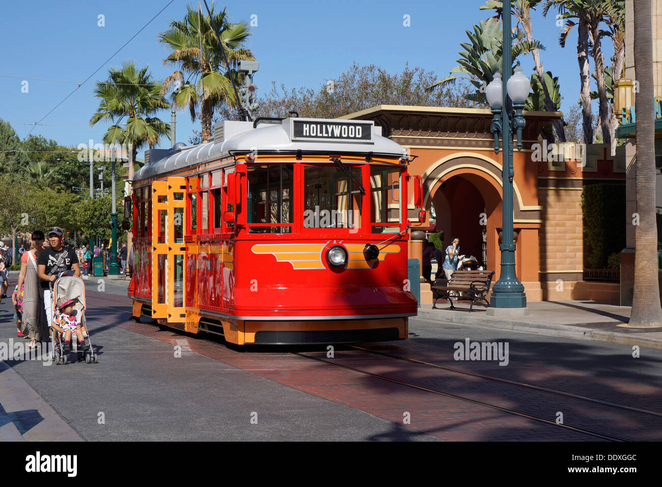Red Car Trolley, Disneyland, California Adventure Park, Anaheim Stock Photo