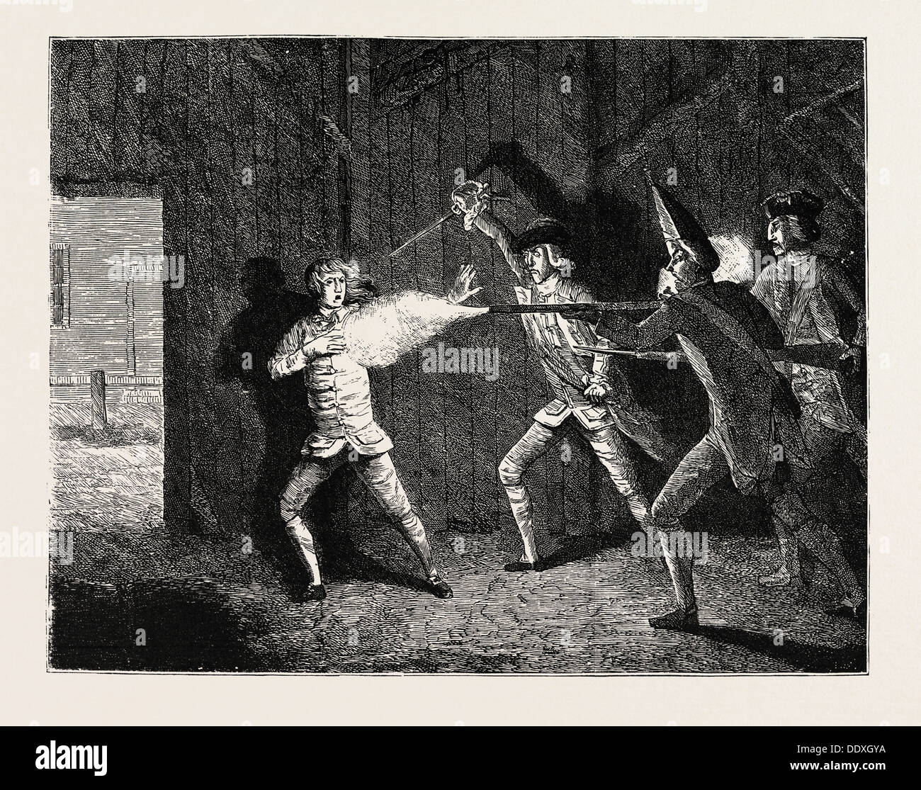WILKES AND LIBERTY RIOTS, 1768, A SCOTCH VICTORY, MURDER OF ALLEN BY A GRENADIER, MASSACRE OF ST. GEORGE'S FIELDS Stock Photo