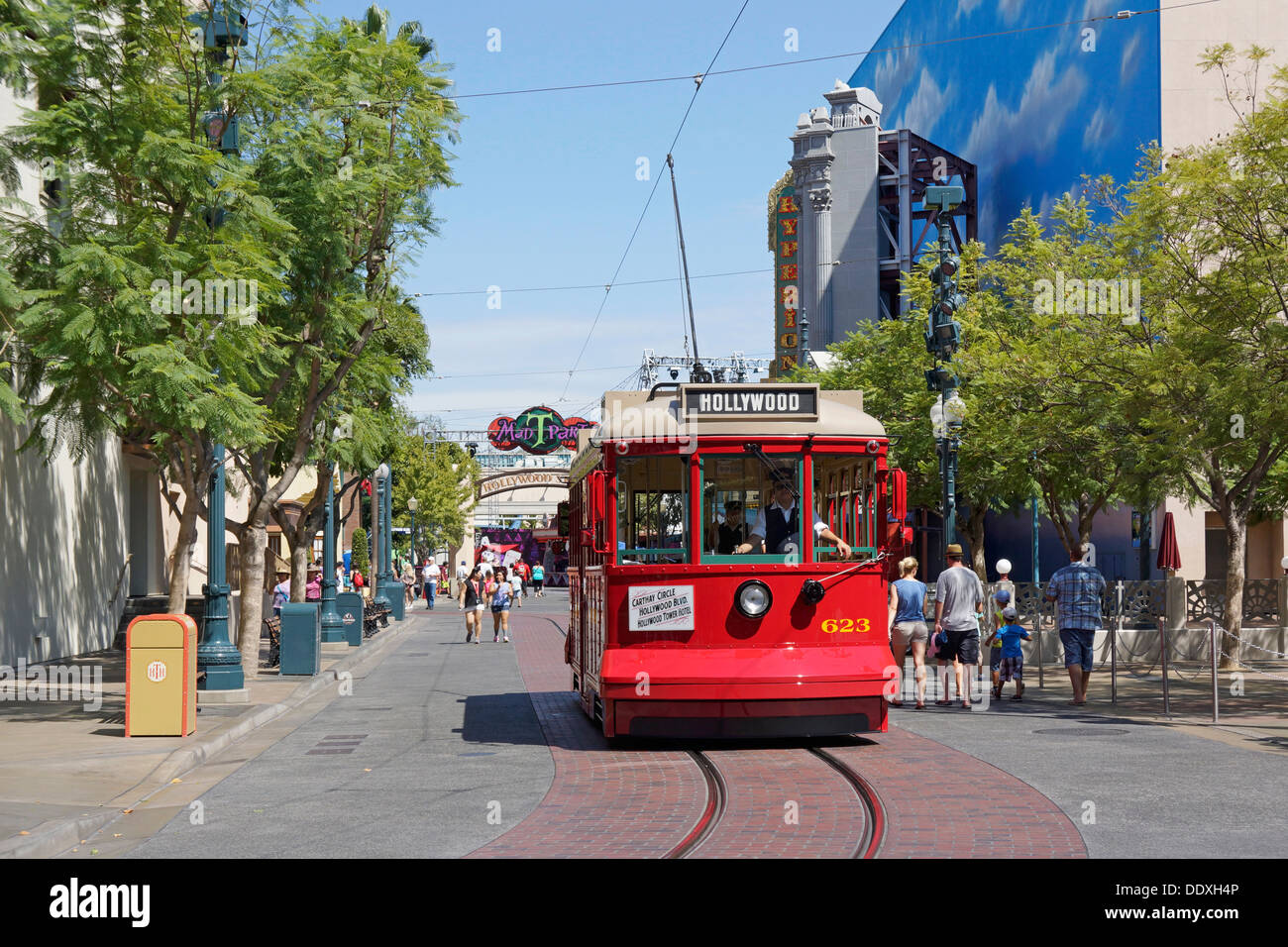 Red Car Trolley, Disneyland, California Adventure Park, Anaheim Stock Photo