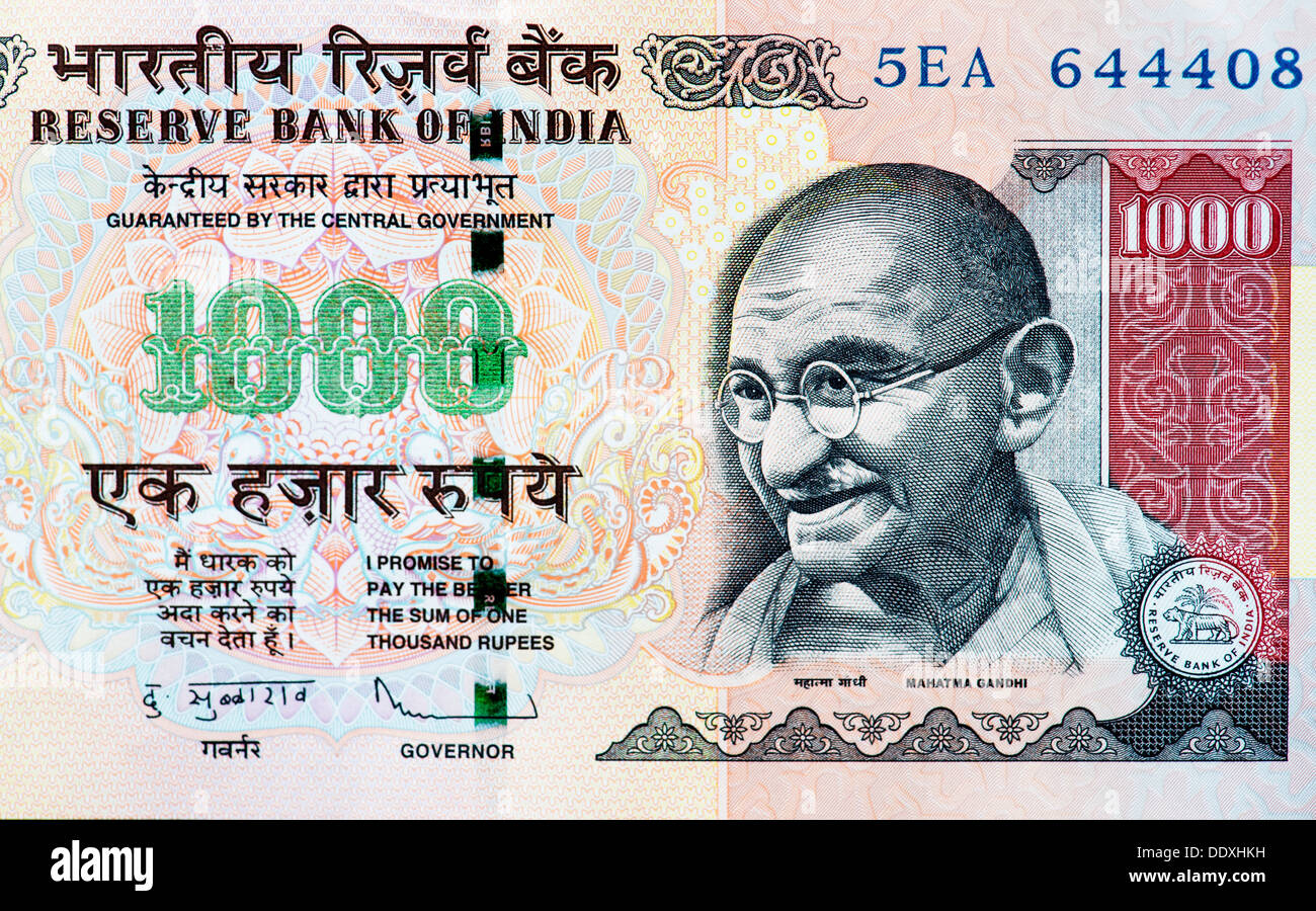 Indian thousand rupee note Stock Photo