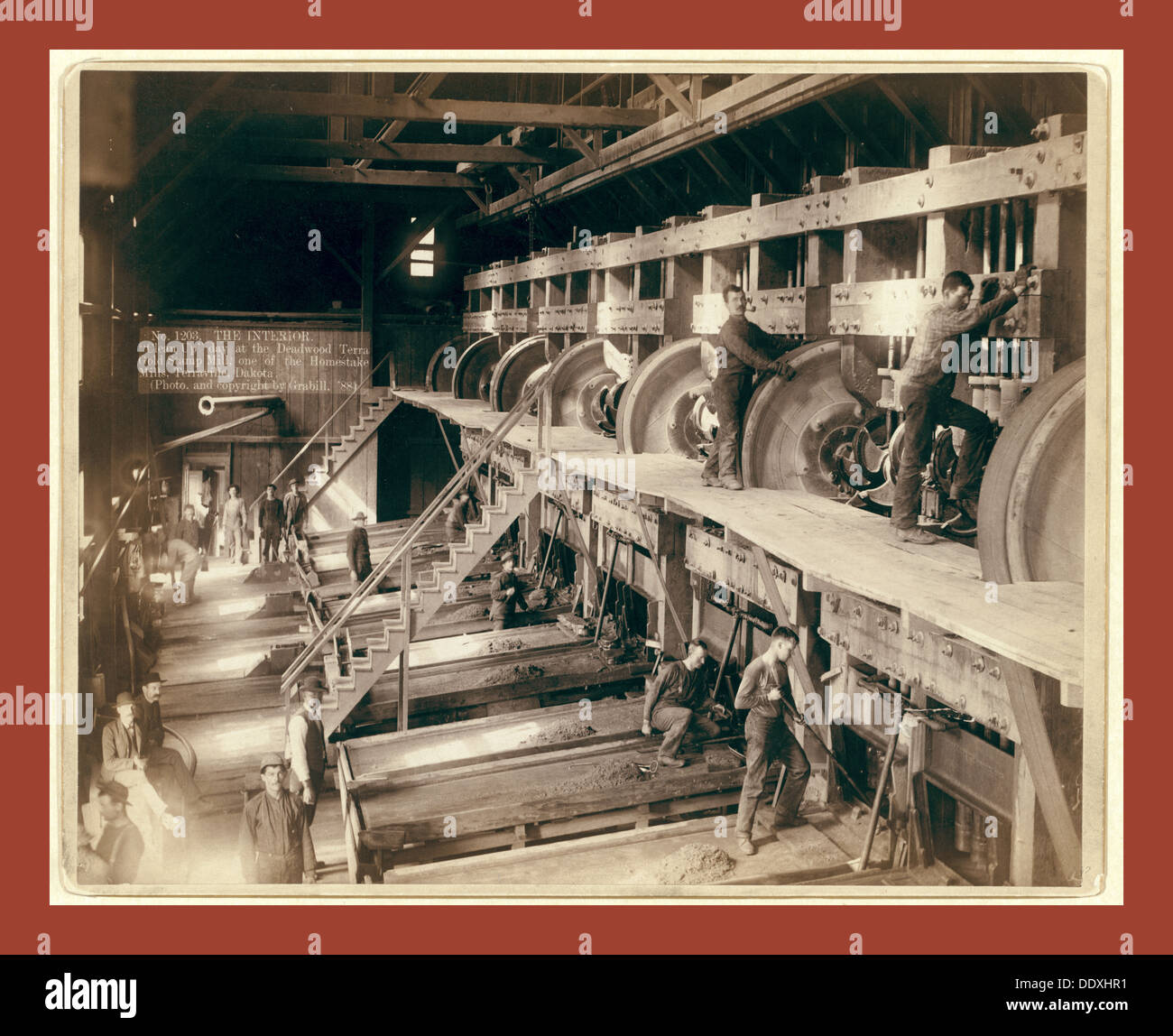 The Interior. Clean Up day at the Deadwood Terra Gold Stamp Mill Stock Photo