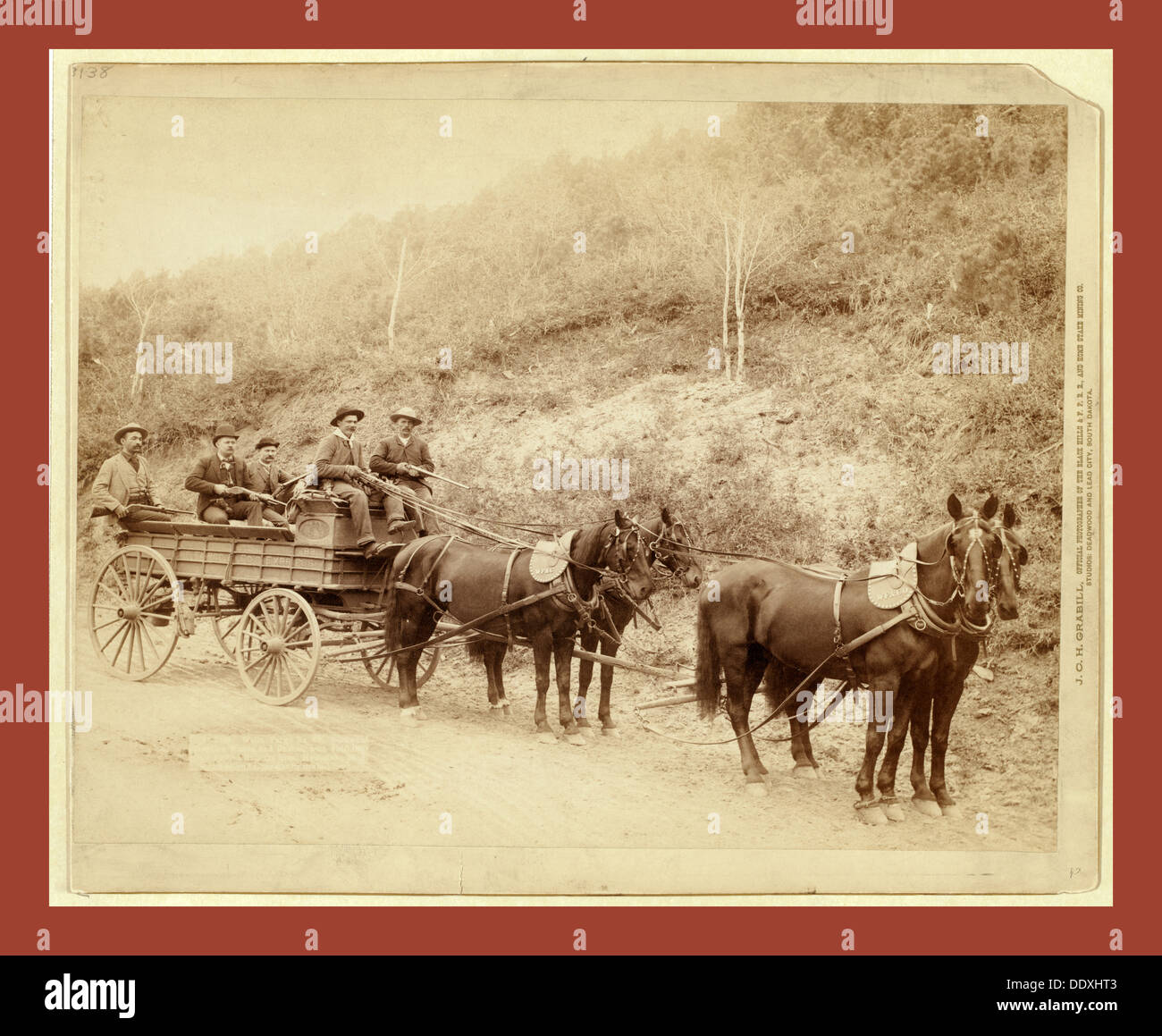 Wells Fargo Express Co. Deadwood Treasure Wagon and Guards with $250,000 gold bullion from the Great Homestake Mine, Deadwood Stock Photo