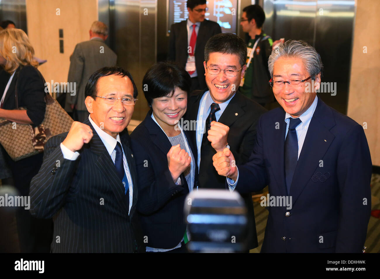 (L to R) Tomiaki Fukuda, Hitomi Obara, Tsunekazu Takeda, SEPTEMBER 8, 2013 : International Olympic Committee (IOC) President Jacques Rogge announces Wrestling the winning sport for the 2020 Summer Olympic Games during the 125th International Olympic Committee (IOC) session in Buenos Aires Argentina, on Saturday September 8, 2013. © YUTAKA/AFLO SPORT/Alamy Live News Stock Photo