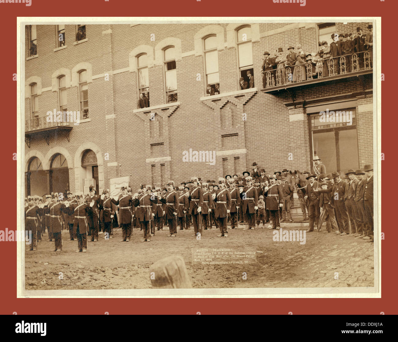 Deadwood. Grand Lodge I.O.O.F. of the Dakotas, resting in front of City Hall after the Grand Parade, May 21, 1890 Stock Photo