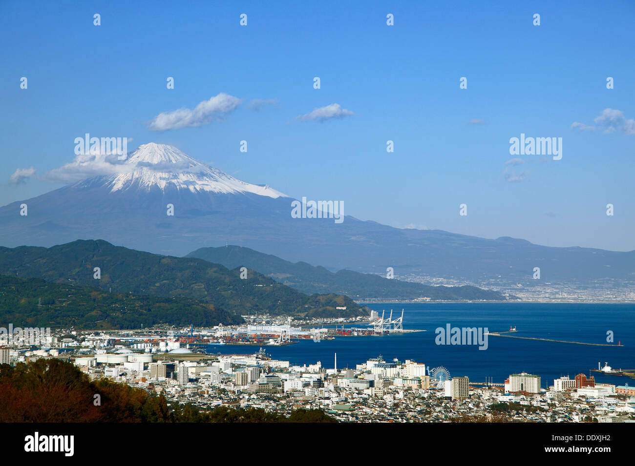 Mount Fuji and Shimizu harbor, Shizuoka Prefecture Stock Photo