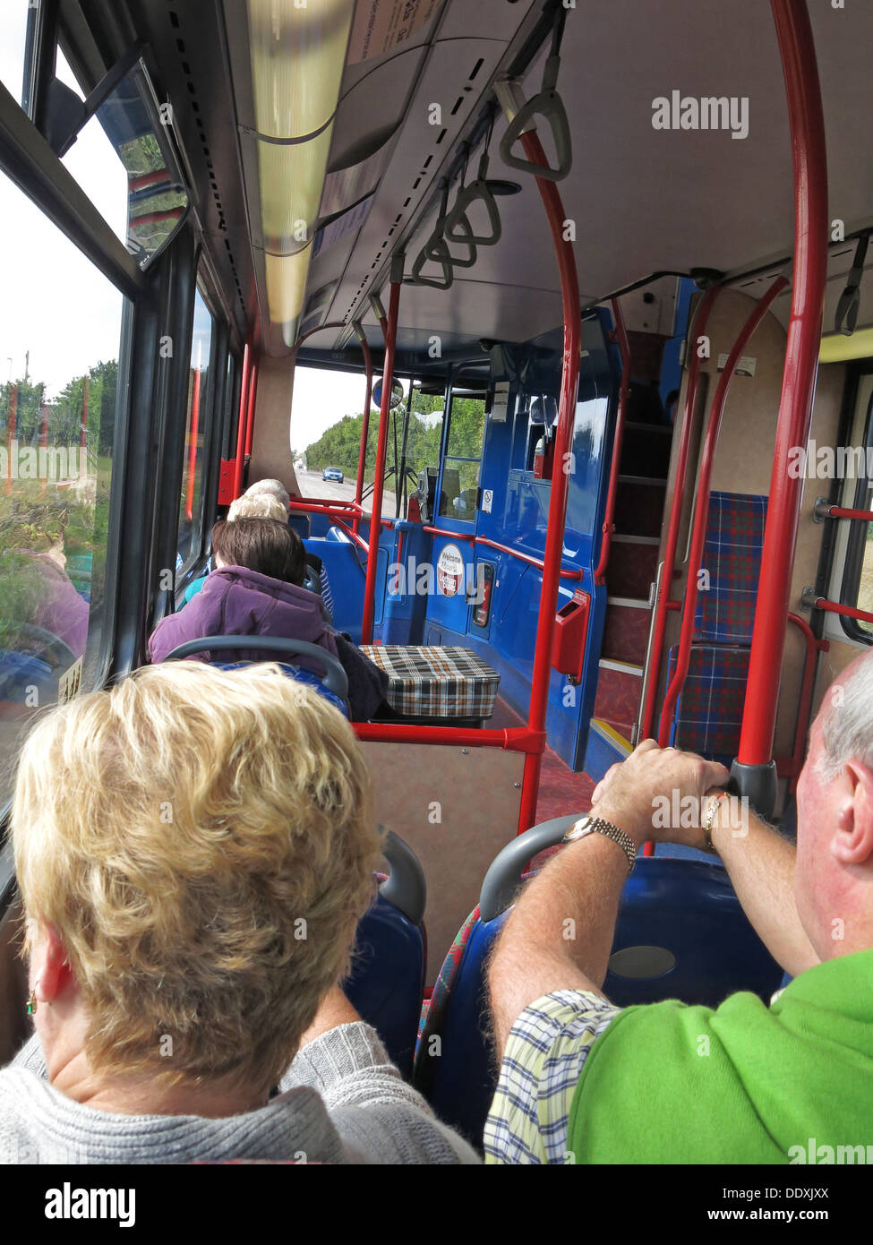 Passengers on an Edinburgh, Lothian Transport Double-decker Bus, city centre, Scotland, UK, EH1 Stock Photo