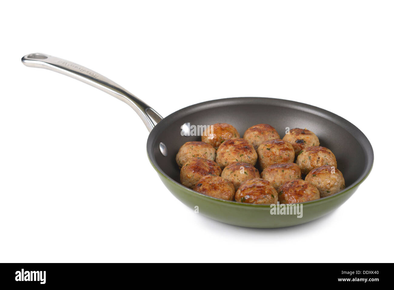 Meatballs, Fried, Browned, Frying Pan Stock Photo