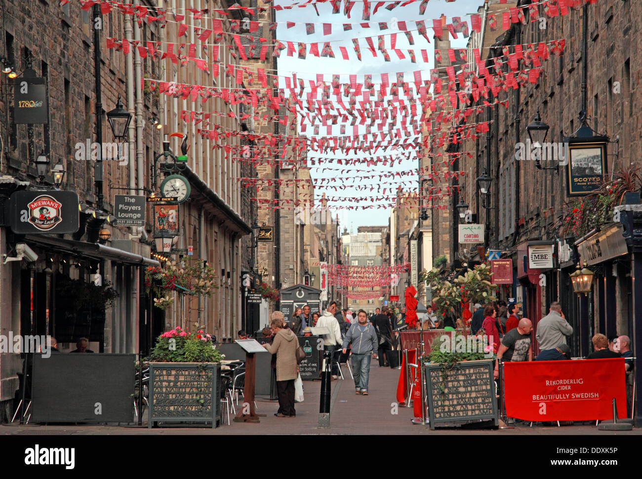 Very festive Rose Street, Edinburgh, Scotland,UK a super destination,  to drink,eat,party. Popular with hen parties and stag nights Stock Photo