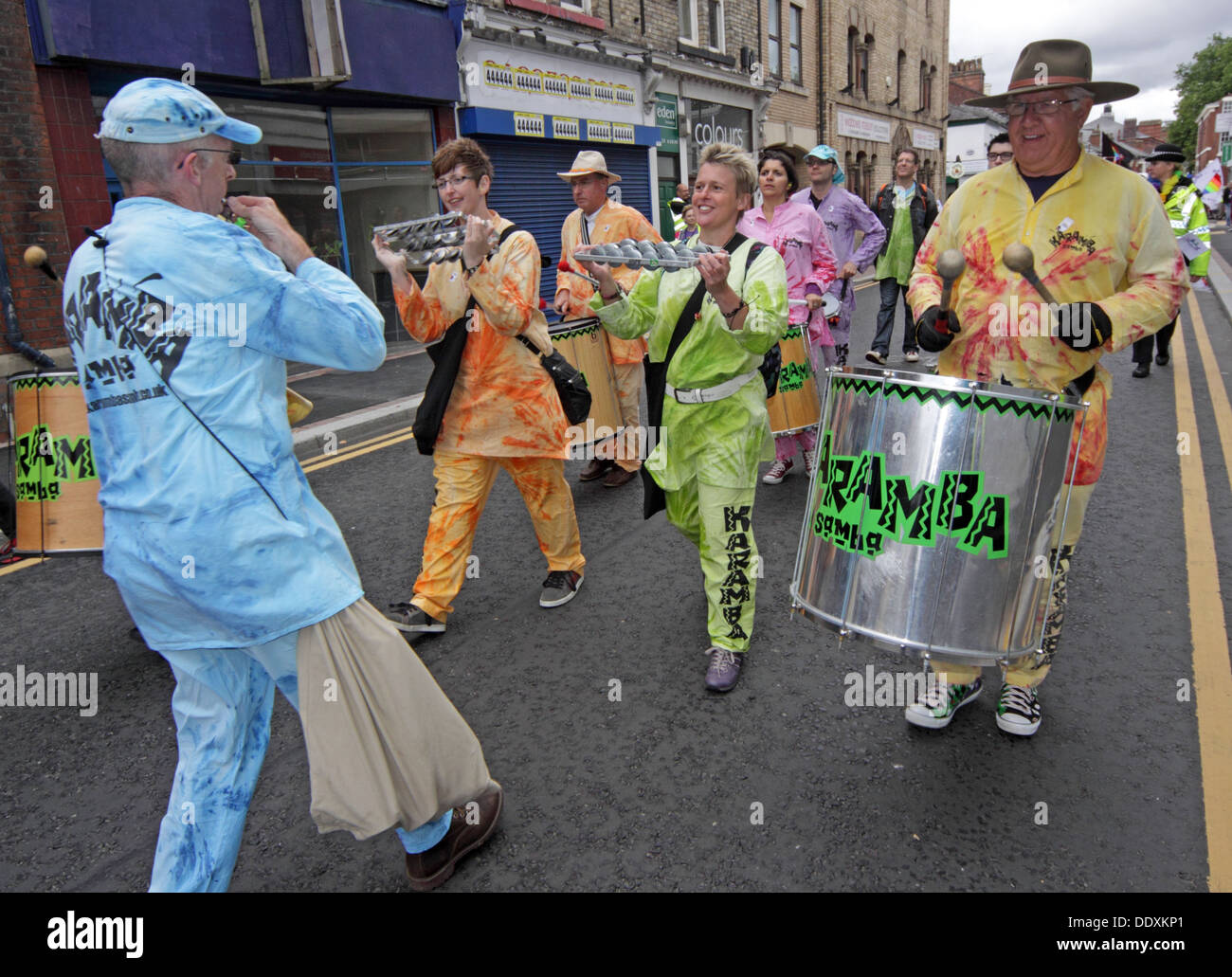 Karamba samba leading Warrington Pride September 2013 Cheshire England UK WA1 Stock Photo