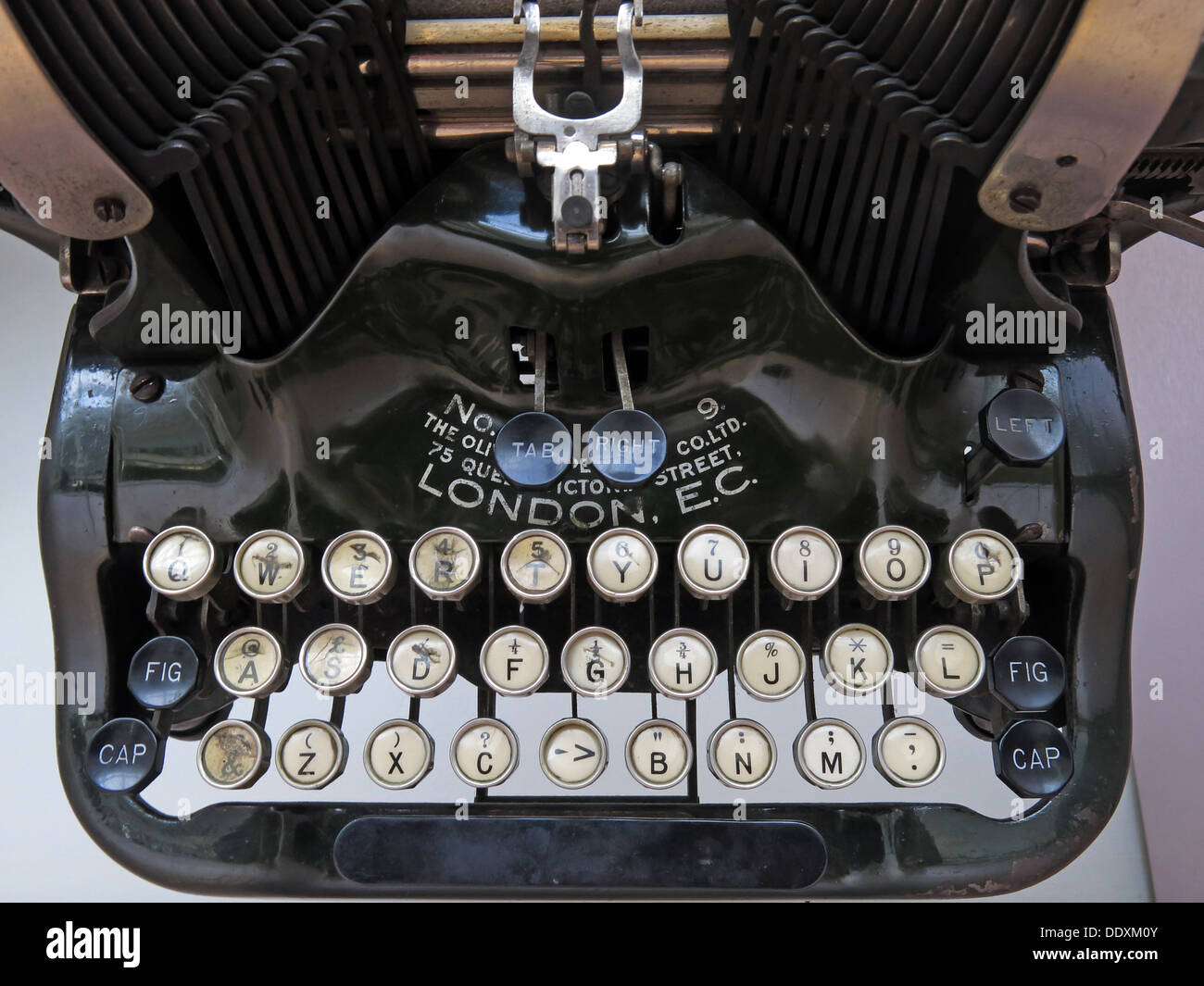 Old Typewriter machine showing keys, 75 Queen Victoria Street,  London, England, UK,  EC1 Stock Photo