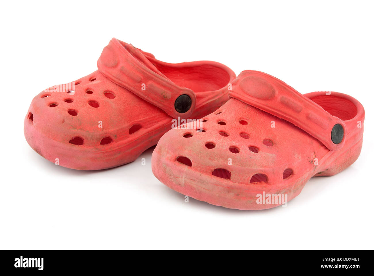 red rubber slippers are isolated on white Stock Photo