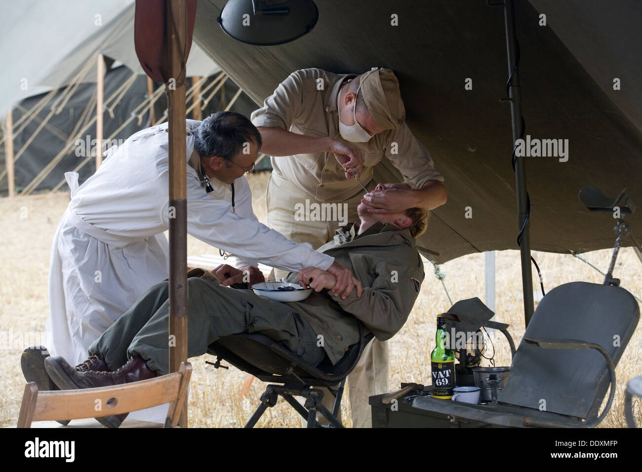 WW11 Army Dentist in a Field Tent Reenactment Stock Photo