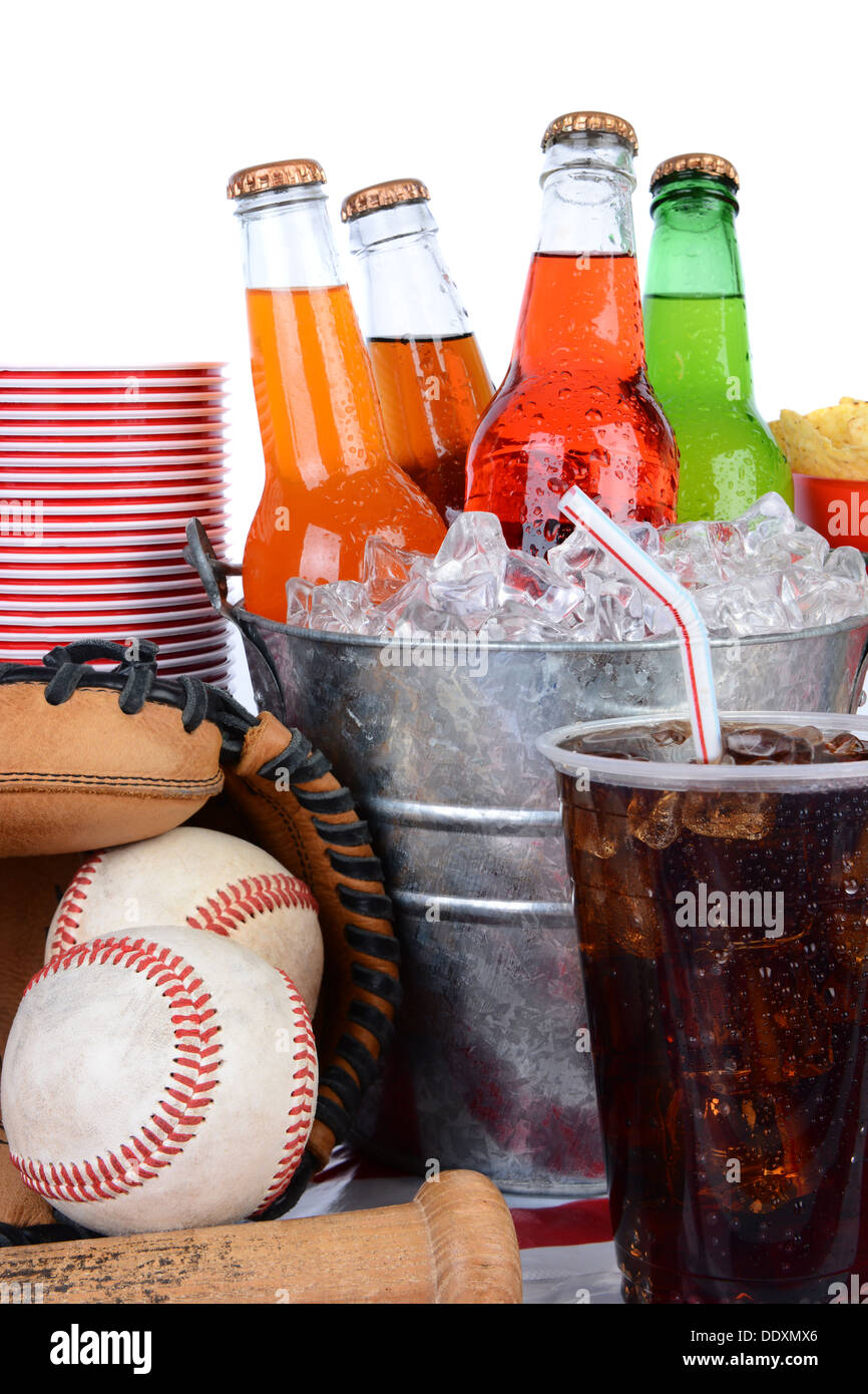Cold soda bottles in a bucket full of ice hires stock photography and