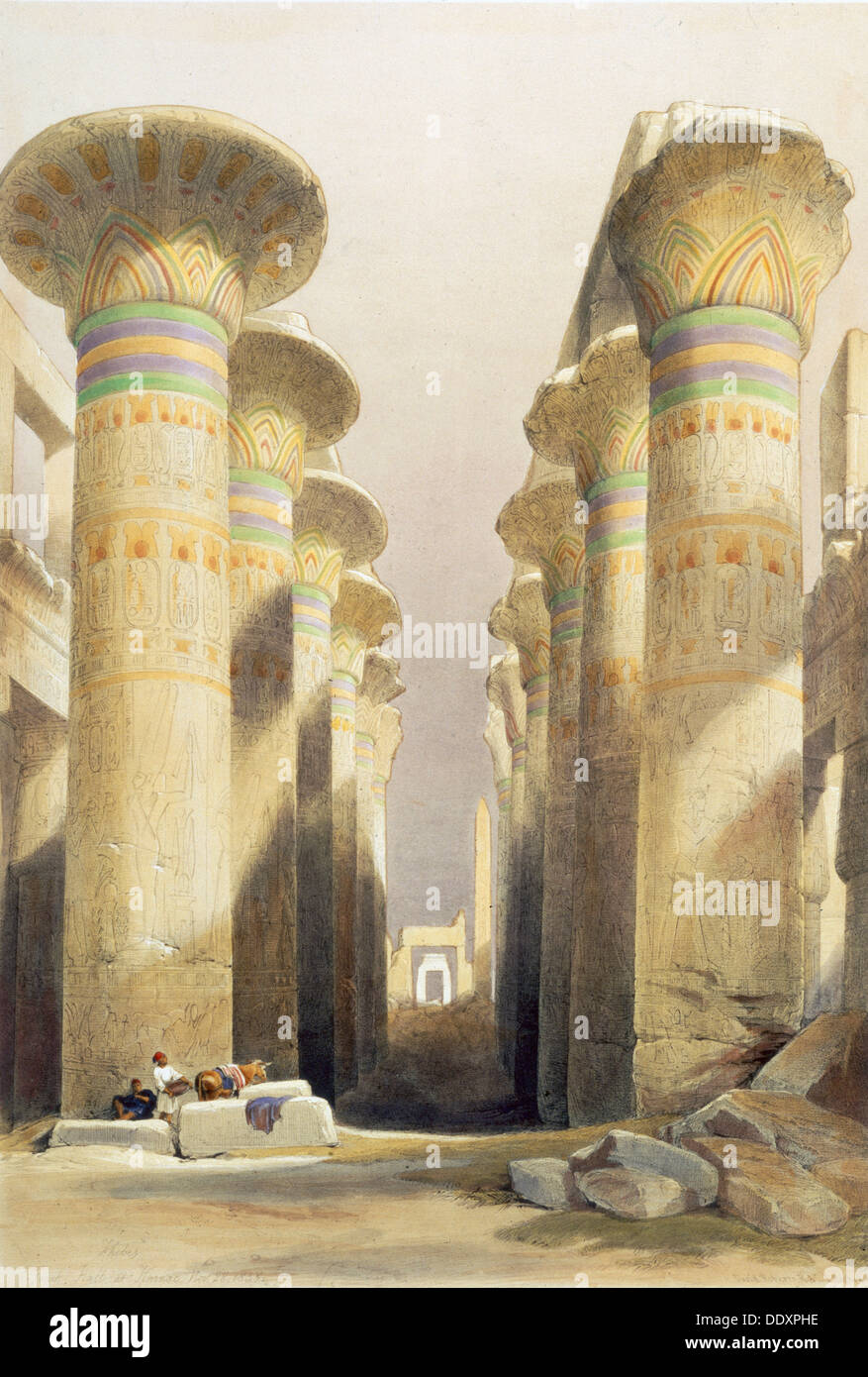 Central avenue of the Great Hall of Columns, Karnak, Egypt, 19th century. Artist: David Roberts Stock Photo