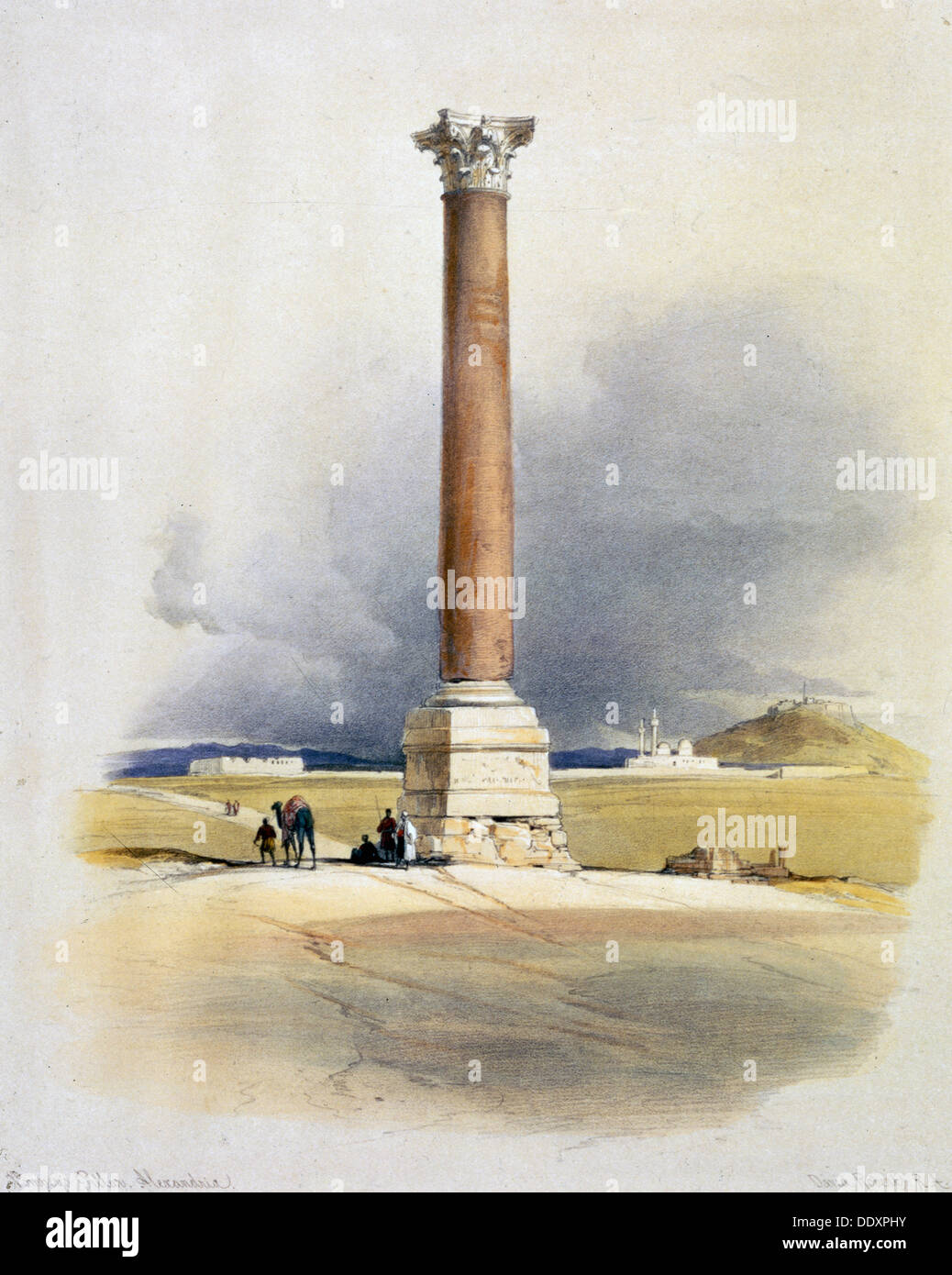 Pompey's Pillar, Alexandria, Egypt, 19th century. Artist: David Roberts Stock Photo