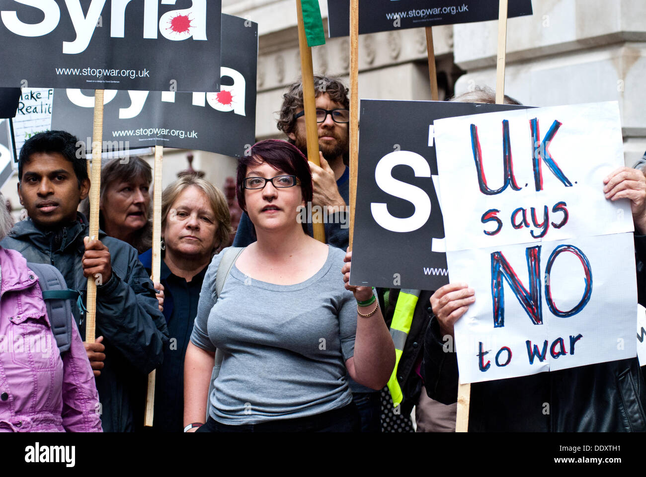 London, UK. 9th Sep, 2013. protesters gather outside the Foreign Office as US Secretary of State John Kerry meets   Foreign Secretary William Hague, as he continues a European tour aimed   at increasing support for military action in Syria. Credit:  Piero Cruciatti/Alamy Live News Stock Photo