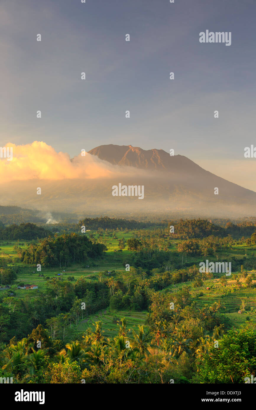 Indonesia, Bali, Sidemen, Sidemen Valley and Gunung Agung Volcano Stock Photo