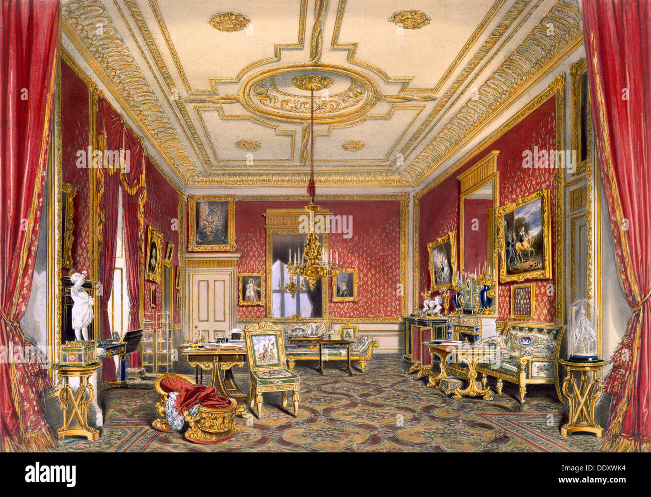 The Queen's private sitting room, Windsor Castle, 1838. Artist: James Baker Pyne Stock Photo