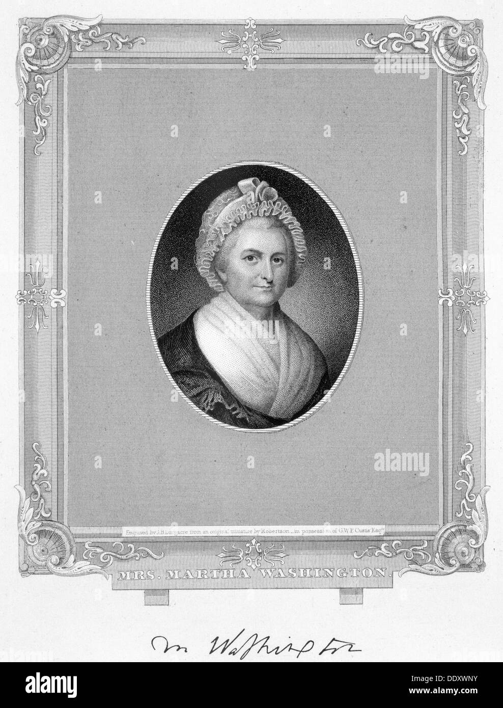 Martha Washington, wife of US President George Washington, (19th century). Artist: James Barton Longacre Stock Photo