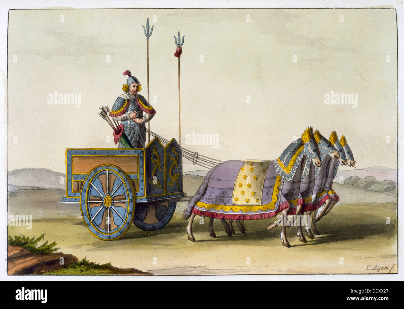 Ancient Chinese war chariot, c1820-1839. Artist: Giovanni Bigatti Stock Photo