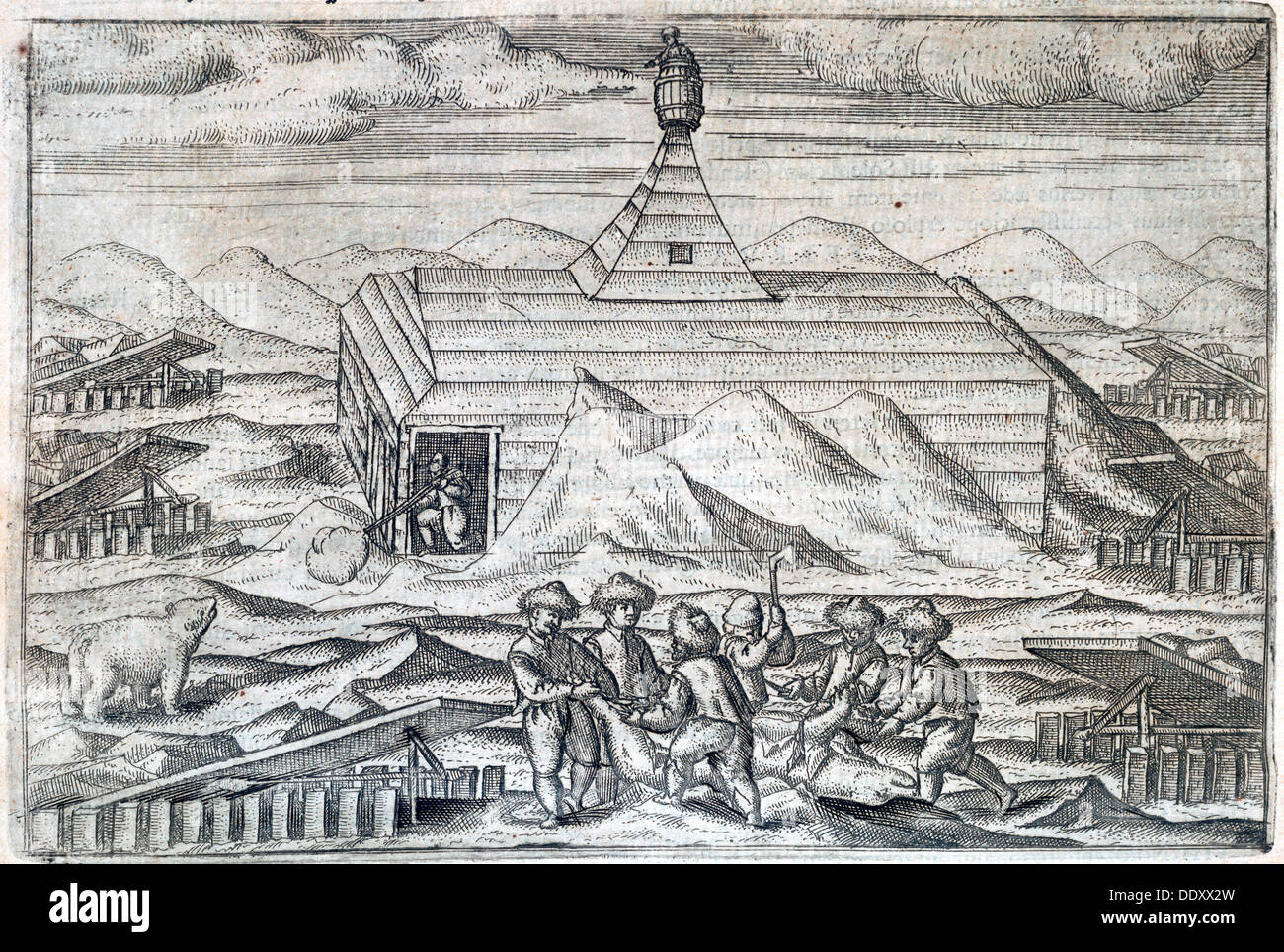 William Barents' Arctic expedition, 1596-1597 (1598). Artist: Unknown Stock Photo