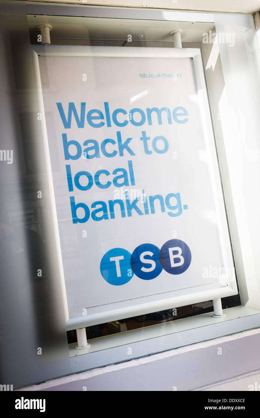 Aberystwyth, UK. 9th Sep, 2013. A branch of  the TSB (Trustee Savings Bank) on the first day of its new incarnation, having been split off from its parent LloydsTSB as a condition of the bank's bail-out.   Terrace Road, Aberystwyth Wales UK, September 9 2013  photo Credit: keith morris/Alamy Live News Stock Photo
