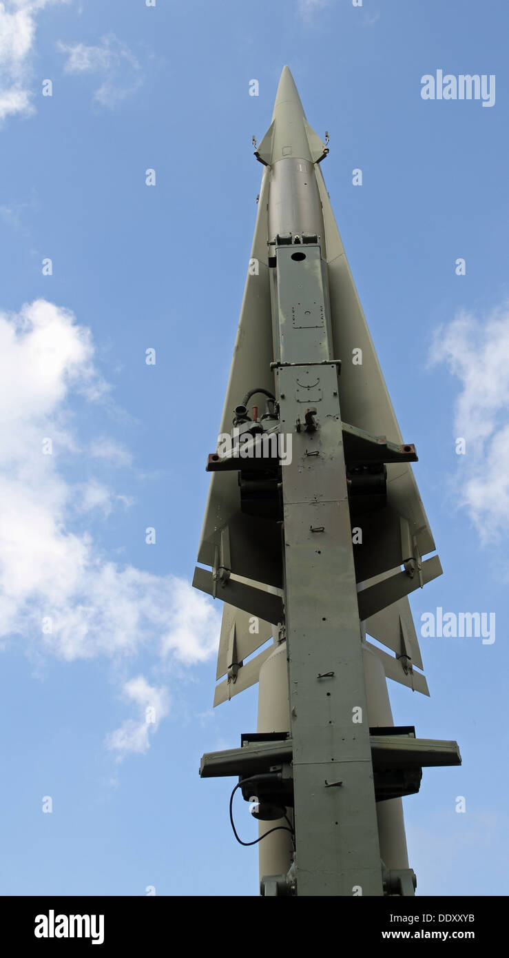 rocket with military explosive warhead for the war in a secret base millitary 4 Stock Photo