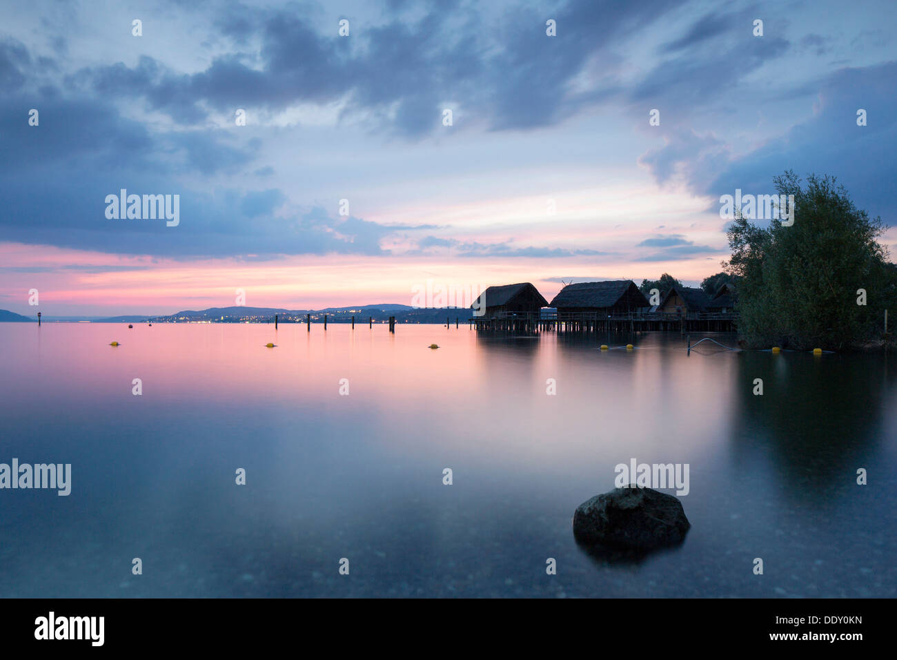 Evening at Lake Constance with stilt houses Stock Photo Alamy