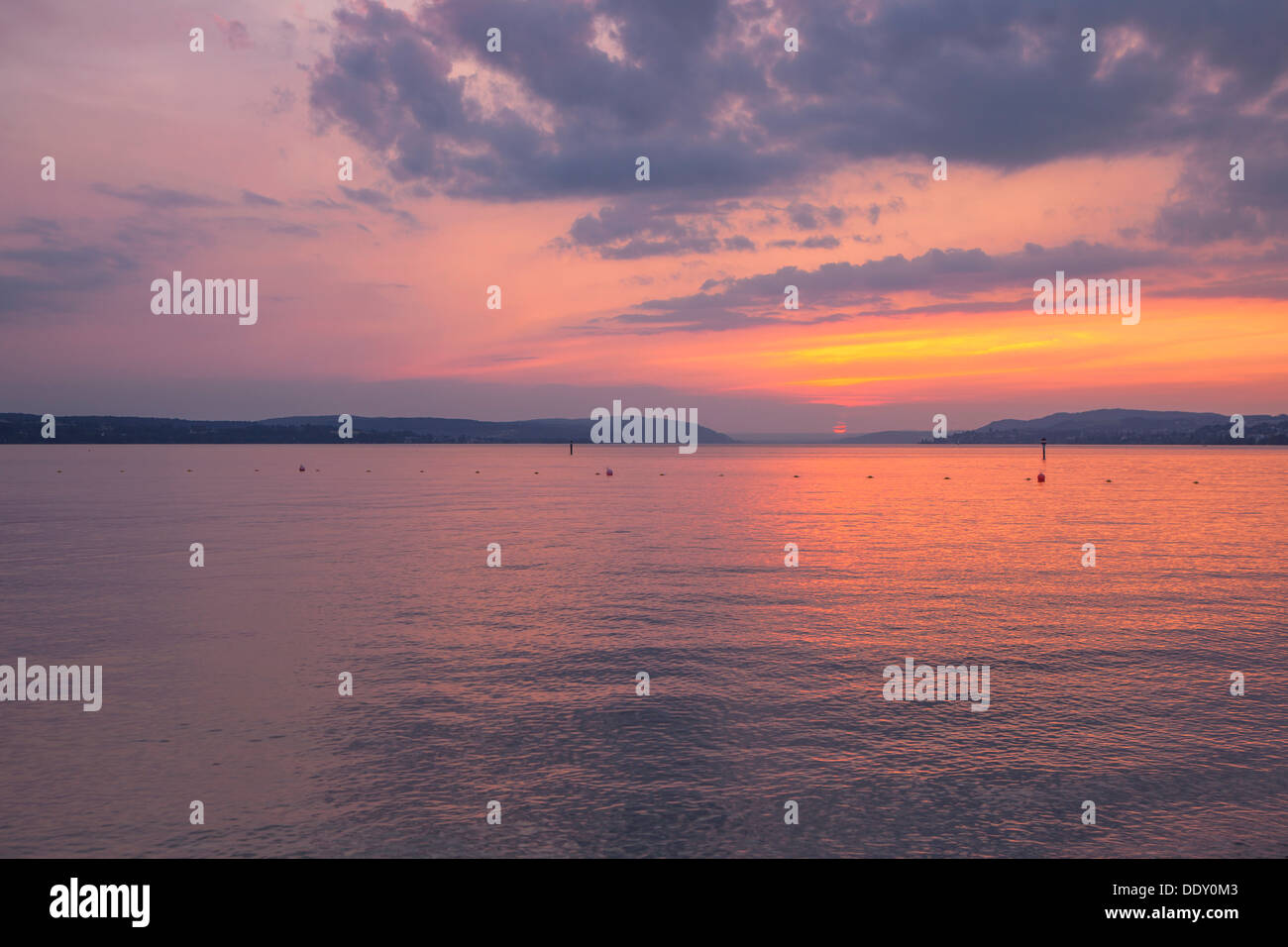 Evening at Lake Constance with stilt houses Stock Photo Alamy