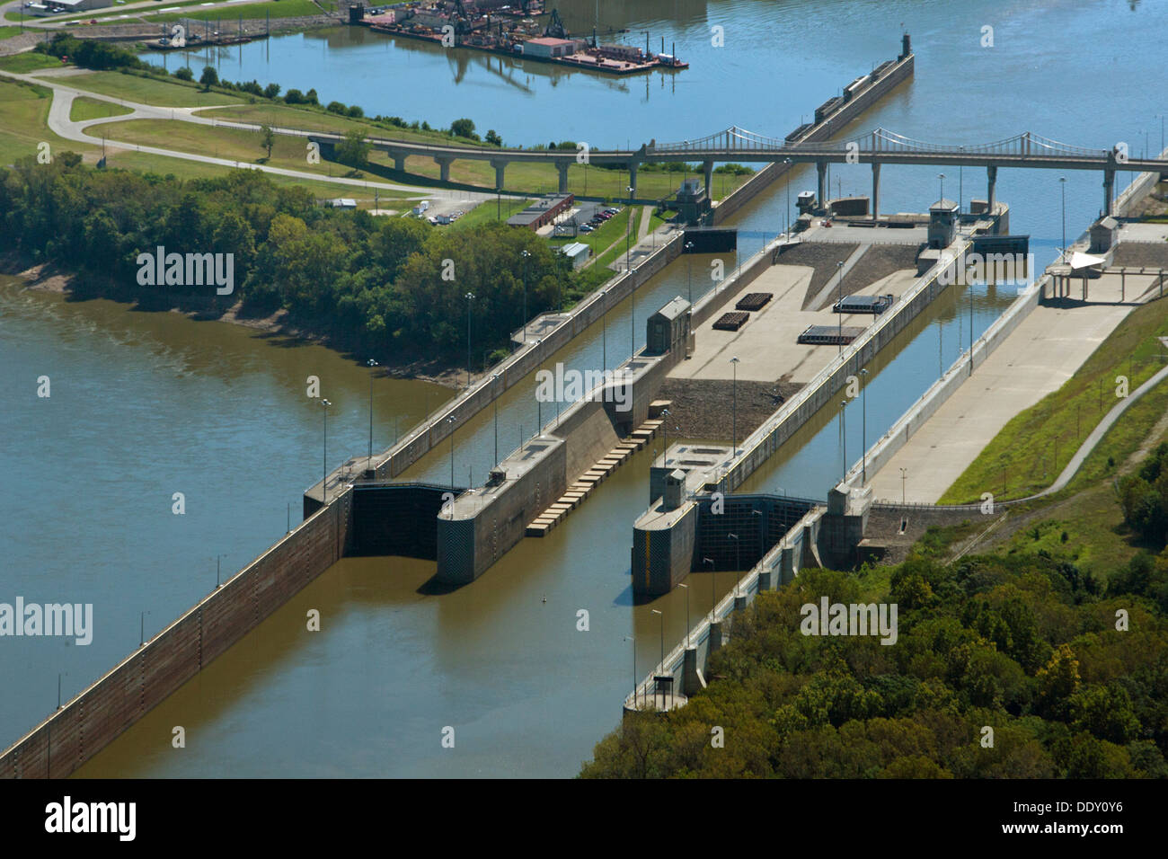 aerial photograph McAlpine Locks and Dam, Ohio River at Louisville, Kentucky Stock Photo