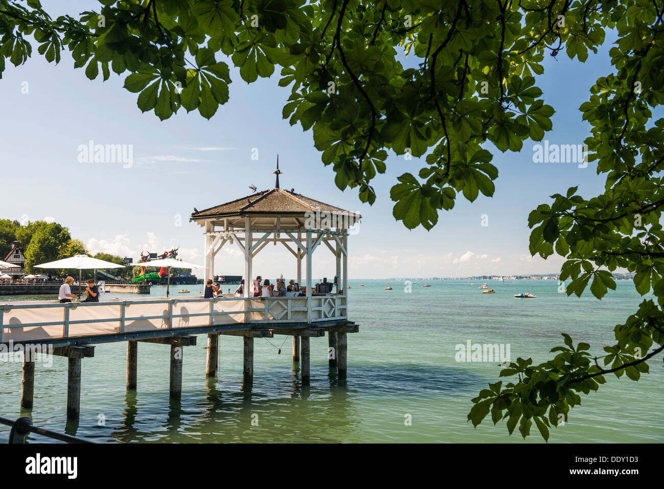 Pavilion with a bar on Lake Constance Stock Photo