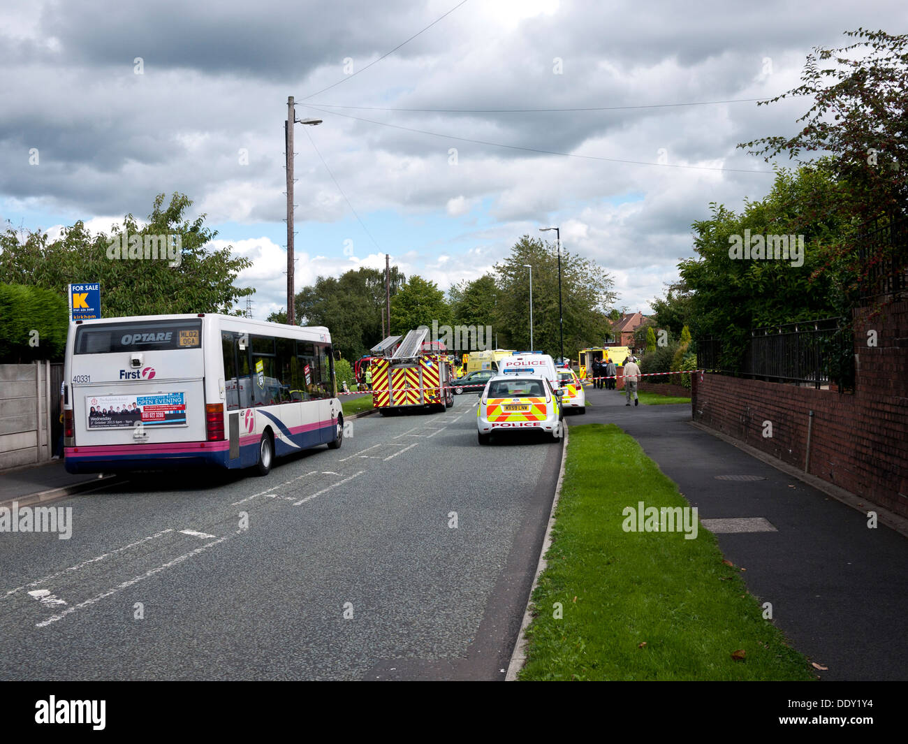 Car accident scene in Chadderton, Oldham, Greater Manchester, UK Stock