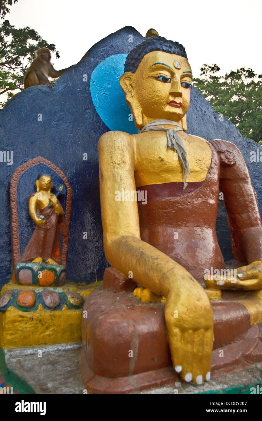 A Buddha statue at the Swayambhunath Temple also known as the Monkey Temple  in Kathamandu Nepal Asia Stock Photo
