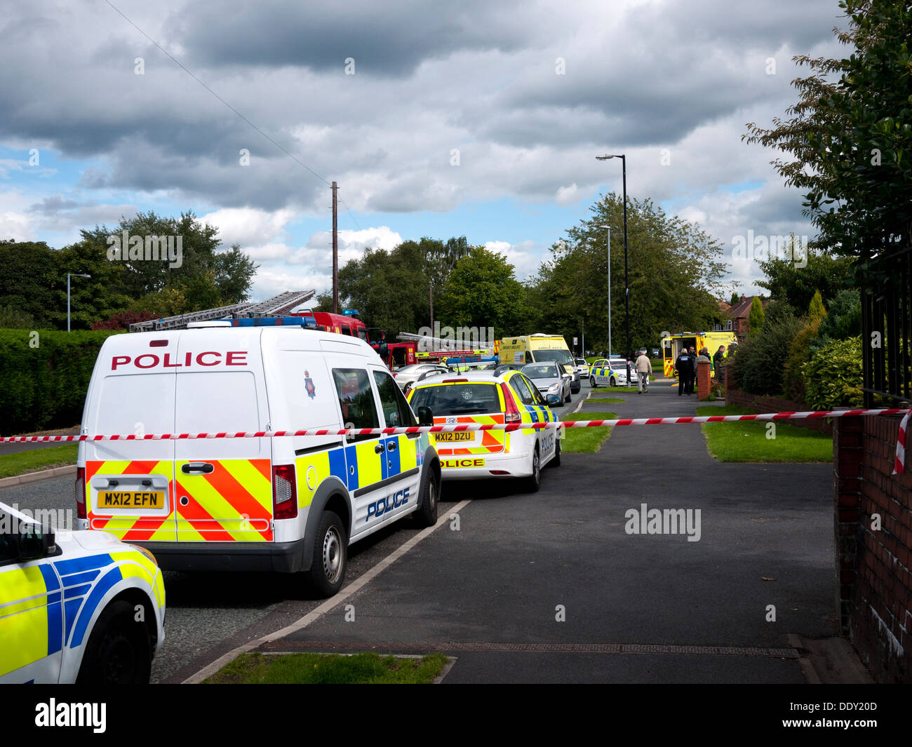 Car accident scene in Chadderton, Oldham, Greater Manchester, UK Stock