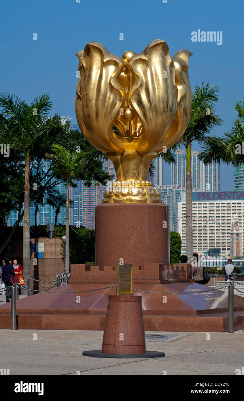 Sculpture of a gilded eternal Bauhinia flower, China's reunification