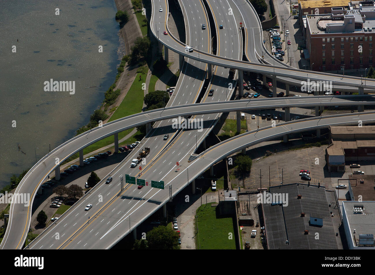 aerial photograph I-64 freeway interchange downtown Louisville, Kentucky Stock Photo