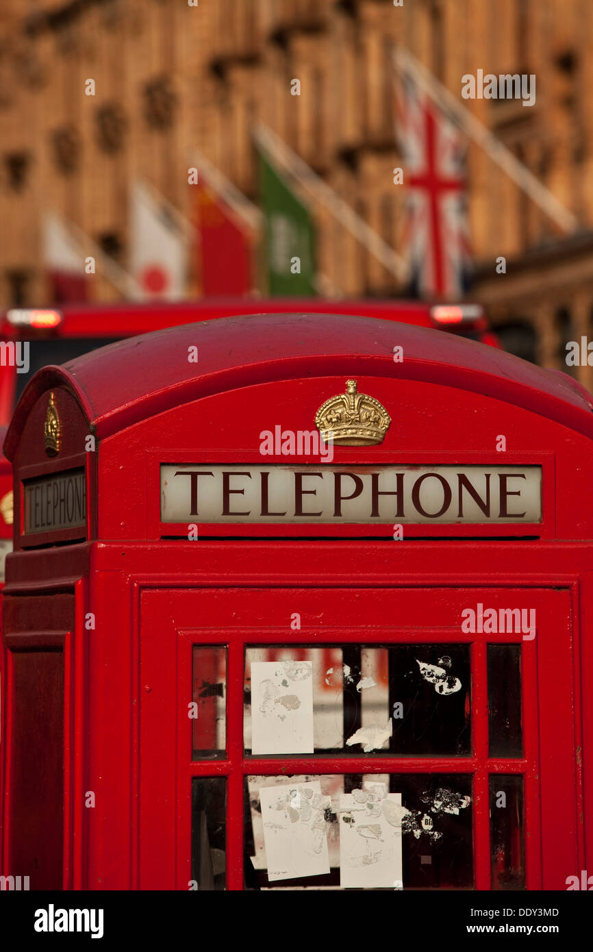 Traditional Red Telephone Box and Harrods Department Store, London