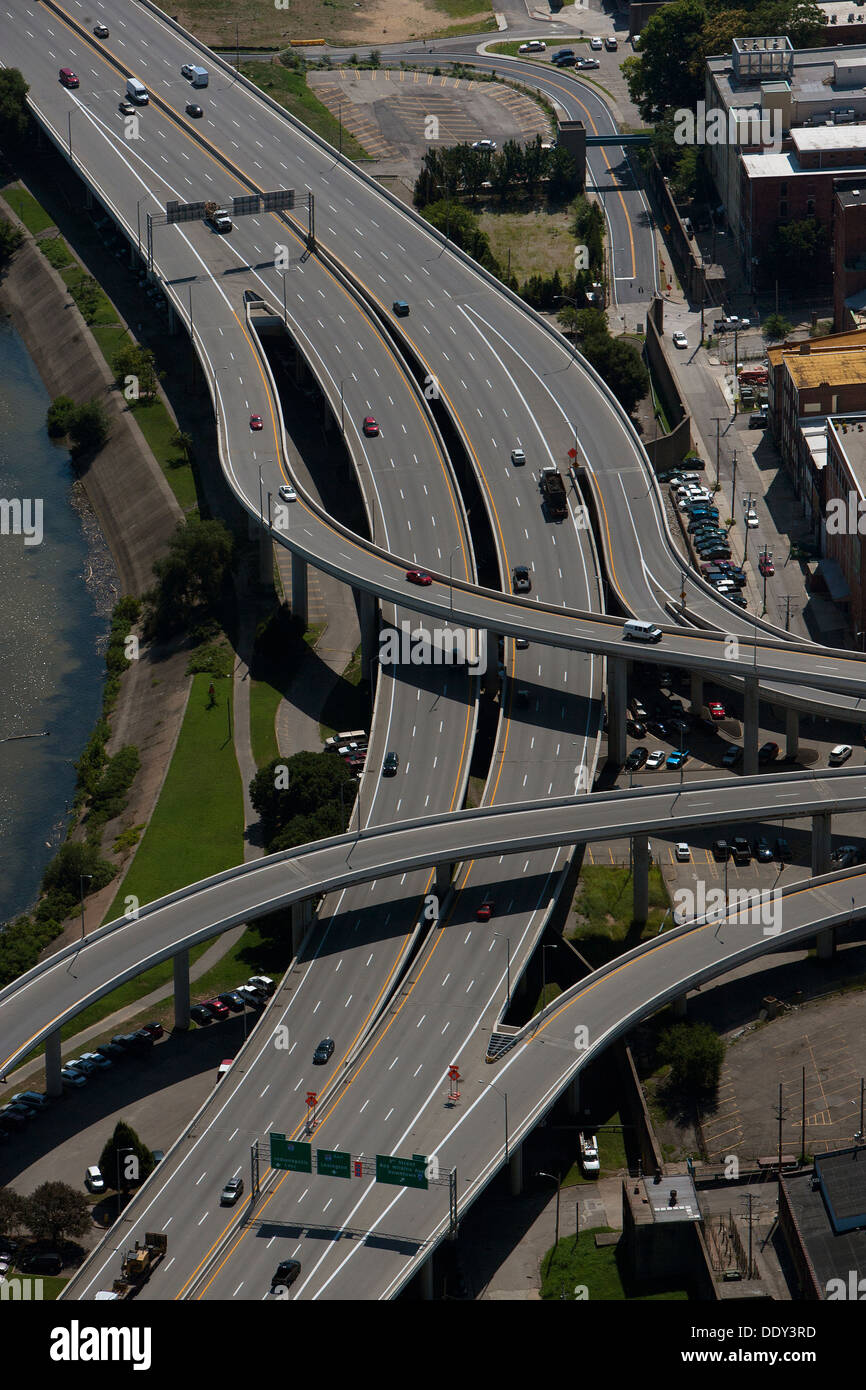 aerial photograph I-64 freeway interchange downtown Louisville, Kentucky Stock Photo