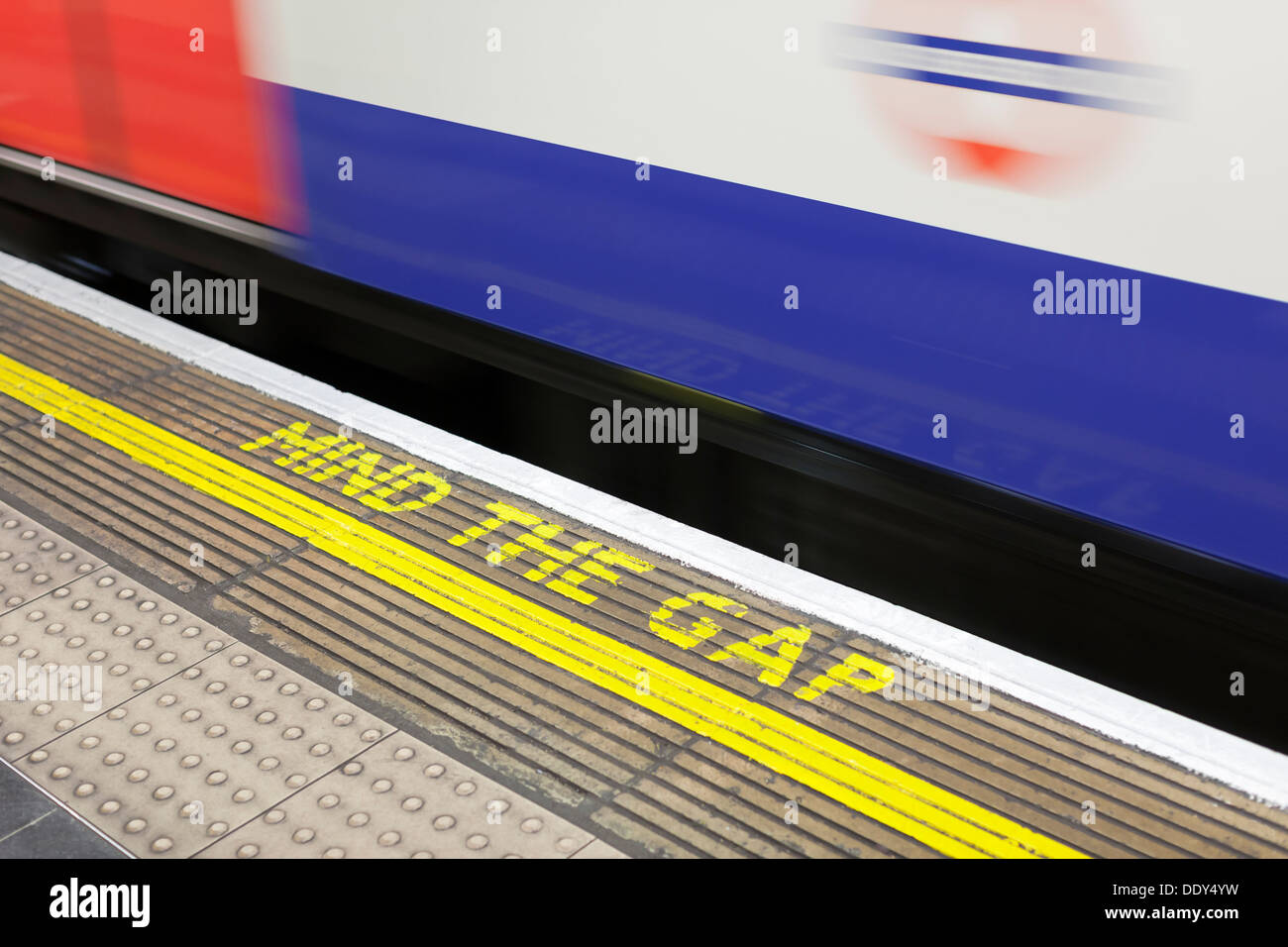 Mind the gap warning at station on the London Underground, England Stock Photo