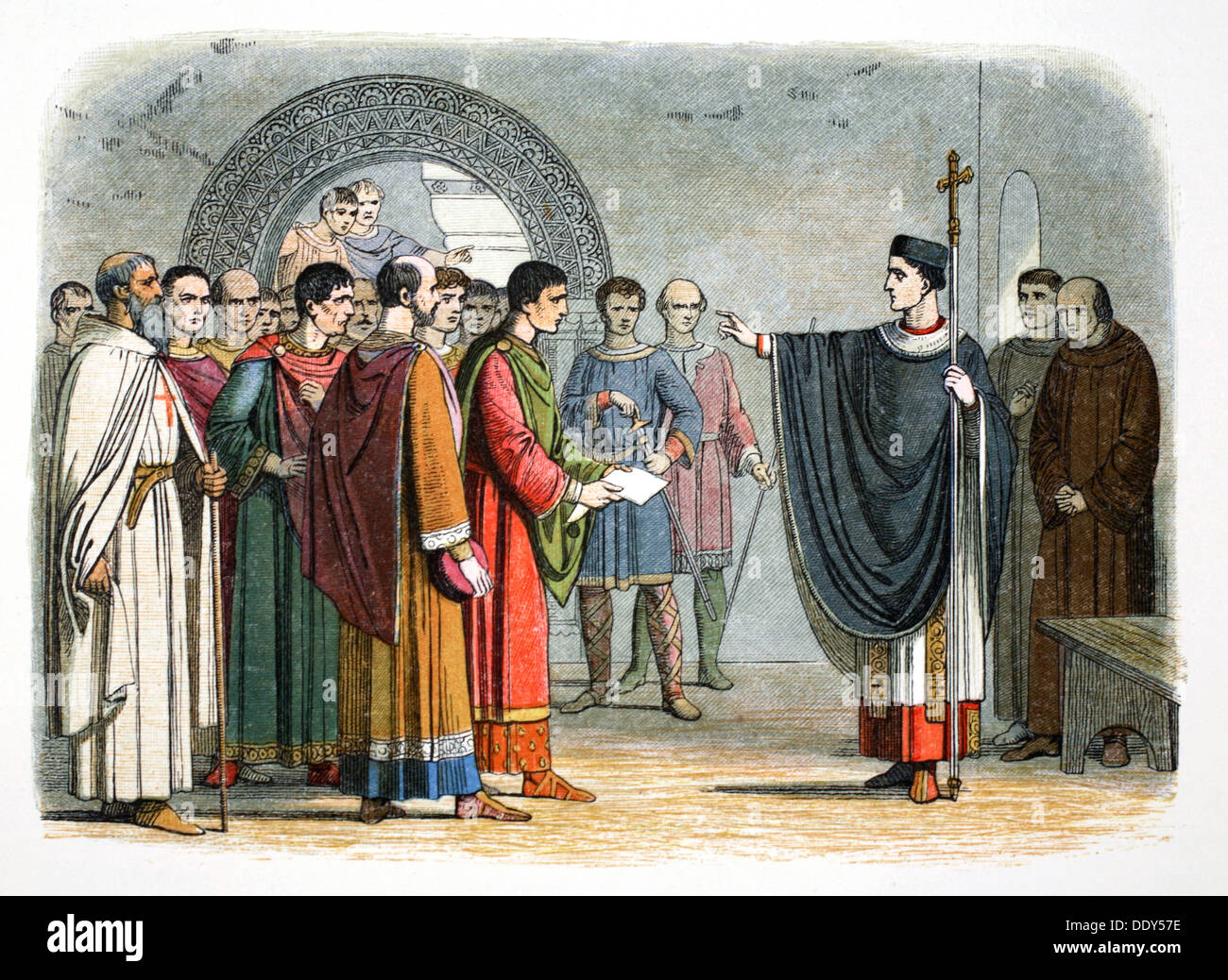 Thomas a Becket forbids the Earl of Leicester to pass sentence on him, 1162 (1864). Artist: James William Edmund Doyle Stock Photo