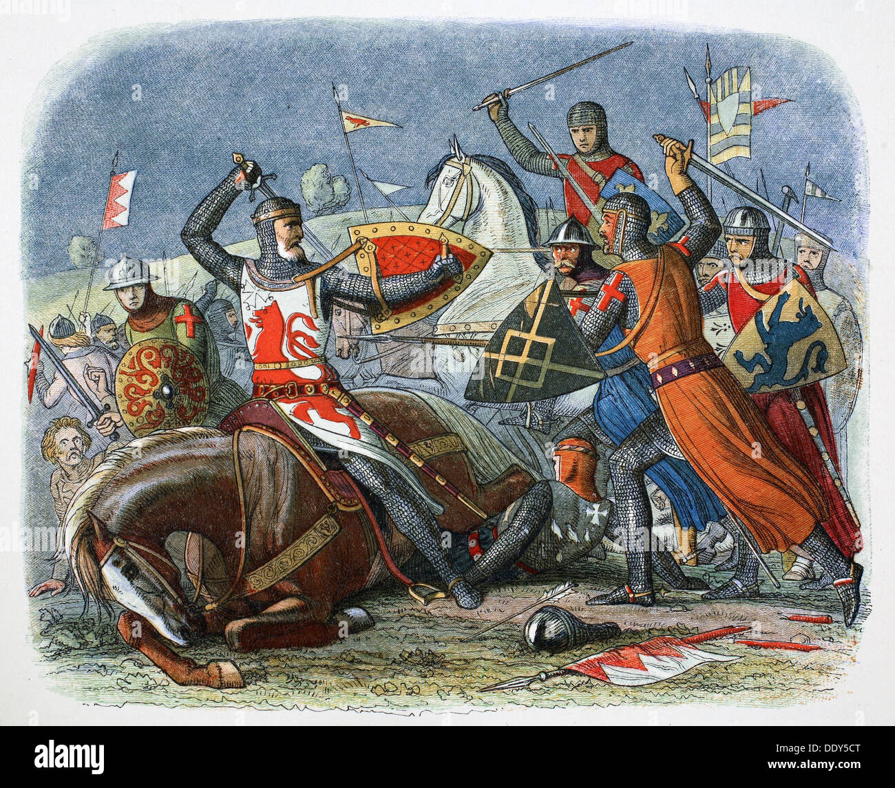 Death of Simon de Montfort, Battle of Evesham, Worcestershire, 1265 (1864).  Artist: James William Edmund Doyle Stock Photo