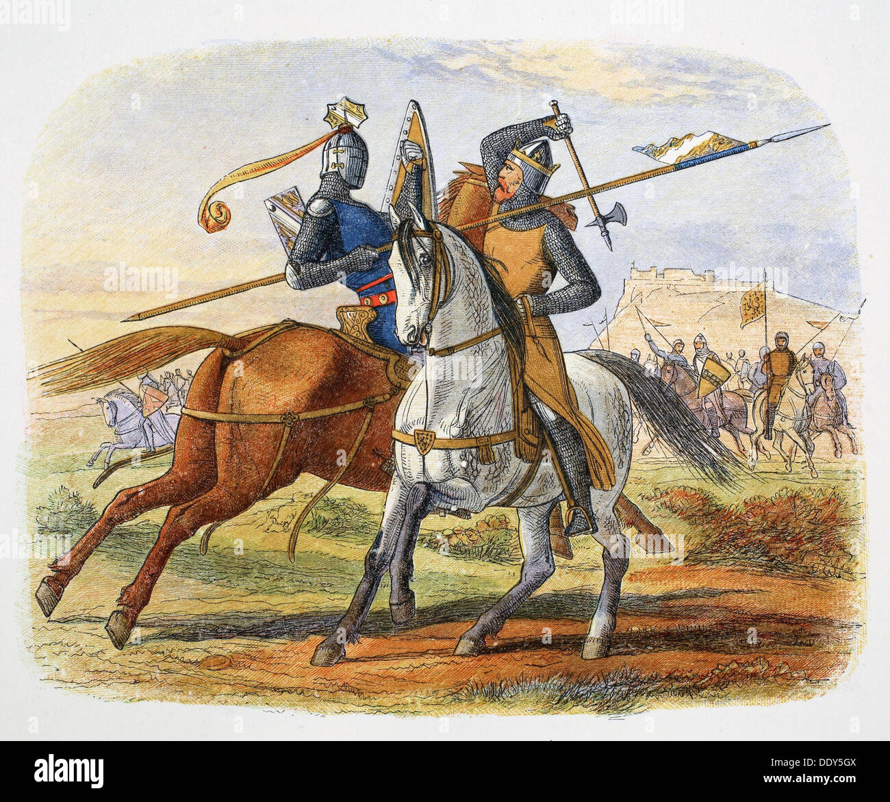 Robert the Bruce kills Sir Henry Bohun, Battle of Bannockburn, Scotland, 1314 (1864). Artist: James William Edmund Doyle Stock Photo