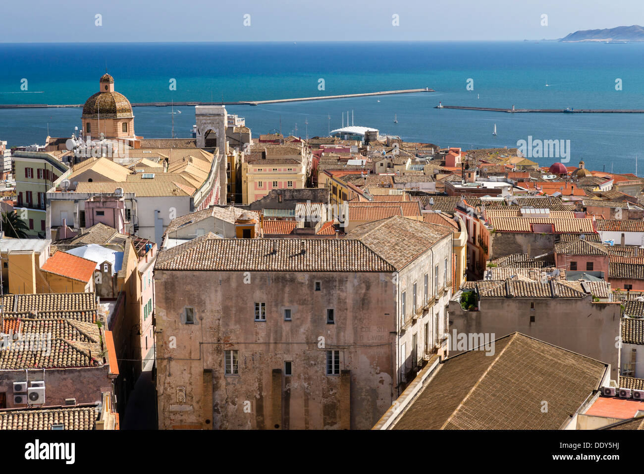 Castello, historical town centre with the Cathedral of Santa Maria di Castello, the harbour at back Stock Photo