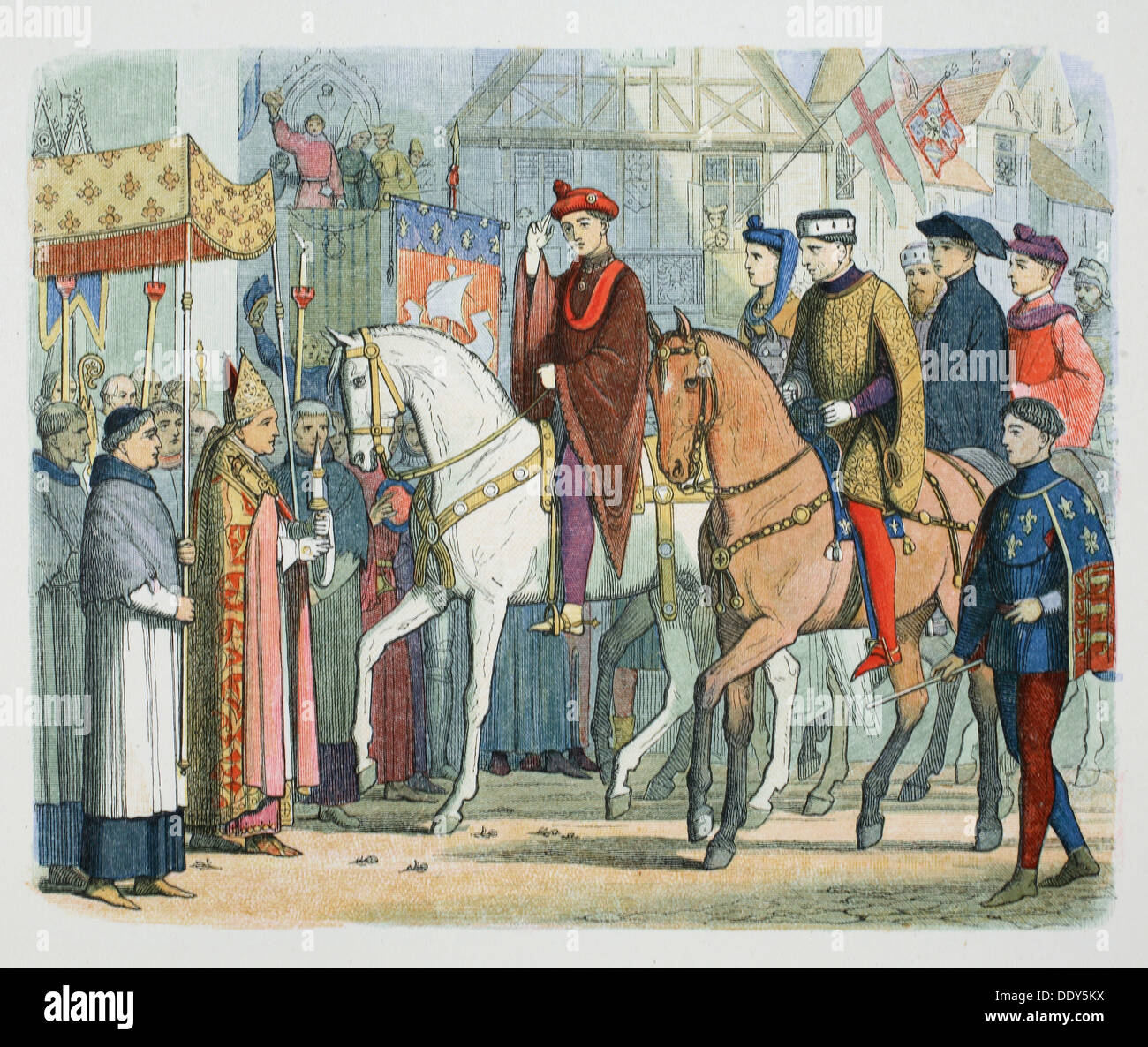 Charles VI of France and Henry V of England welcomed by the clergy, Paris, 1420 (1864). Artist: James William Edmund Doyle Stock Photo